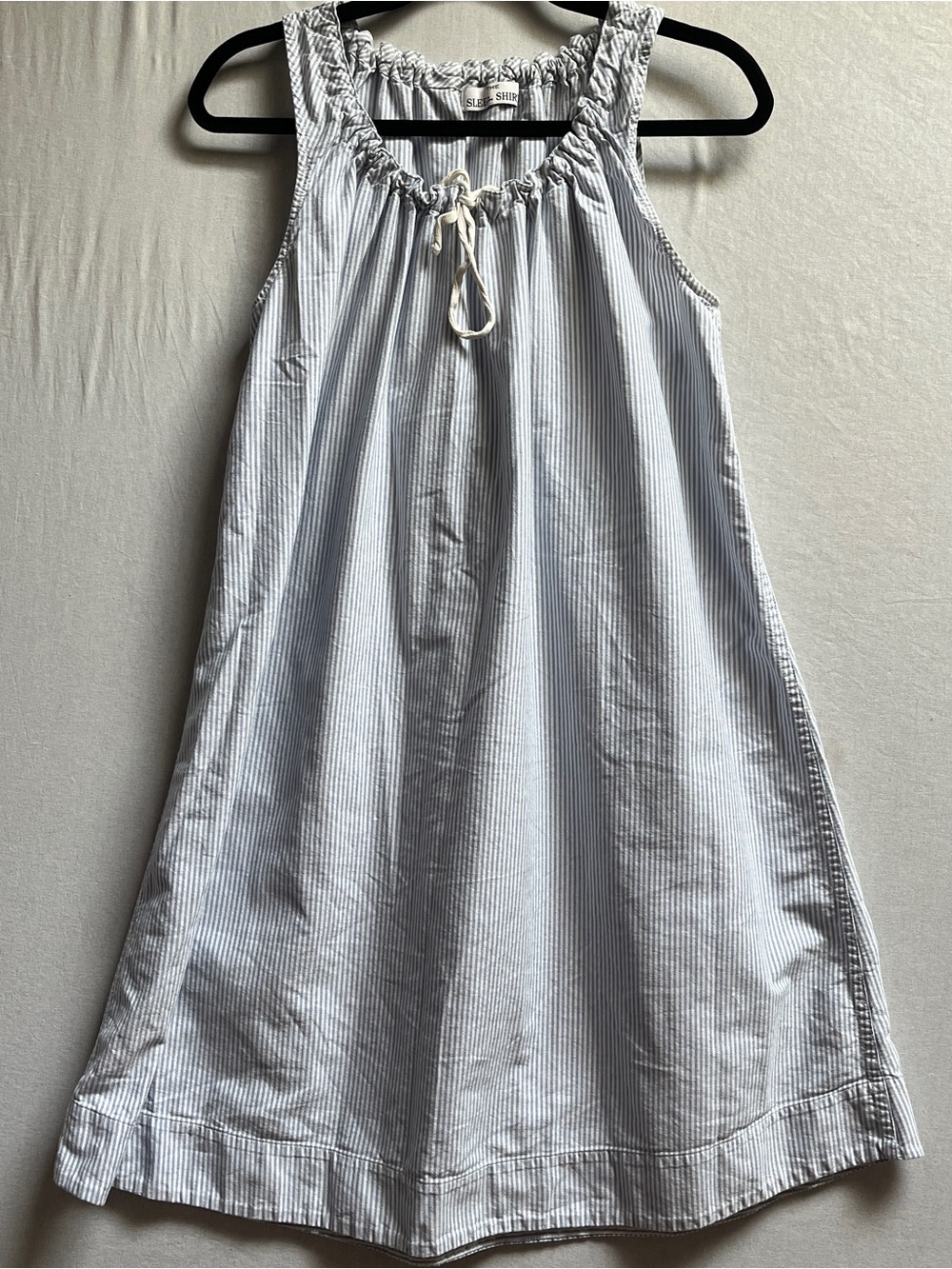 The Sleep Shirt Blue Striped Cotton Gathered Sleeveless Nightie Dress Size OS